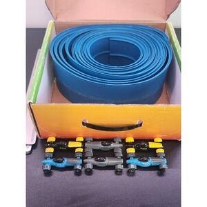 Blu Track 18 Feet Starter Pk Flexible 2 Lanes, Rare In Box With 6 Blu Track Cars